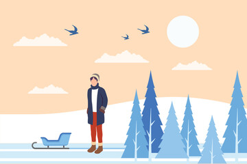 The boy is standing.