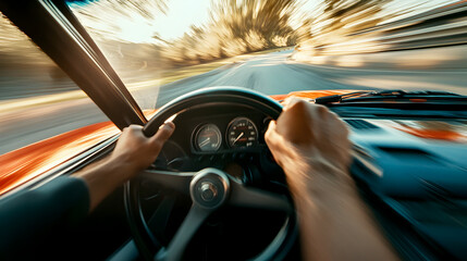 Fast Paced Driving on Winding Highway with Blurred Surroundings