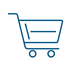 Shopping Cart Icon in Simple Blue Line Art on White Background