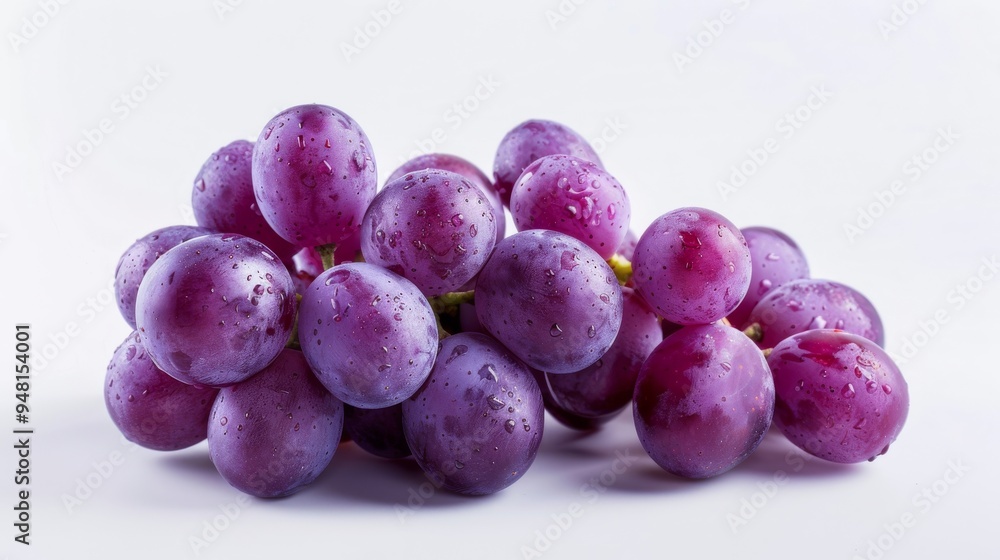 Poster luscious ruby grapes: a tempting bunch of fresh, ripe red grapes glisten with moisture on a pristine