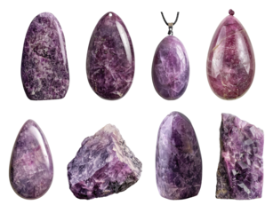 Polished lepidolite display isolated on a transparent background, perfect for showcasing the natural elegance and texture of this gemstone