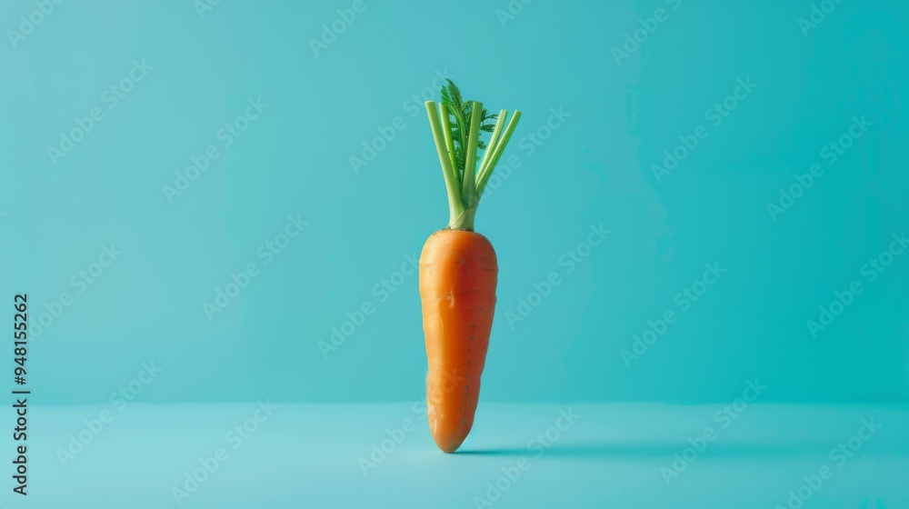 Poster single carrot with green top isolated on a clean background