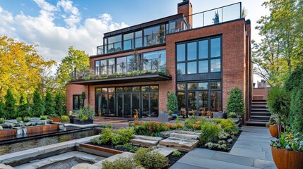 Modern Brick House with Backyard Oasis
