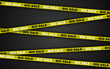 Yellow ribbon for Big Sale.  Banner with yellow ribbon. Flyer for promotion, shopping. Graphic elements