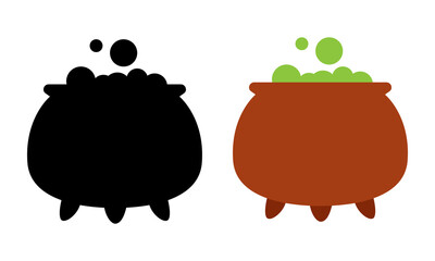 A cauldron with a green bubbling potion. The witch's cauldron. Vector illustration.