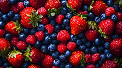 Full screen top view of assorted berries with vibrant colors and textures