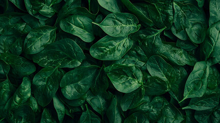 Fototapeta premium Full screen top view of fresh spinach leaves with natural veining and texture