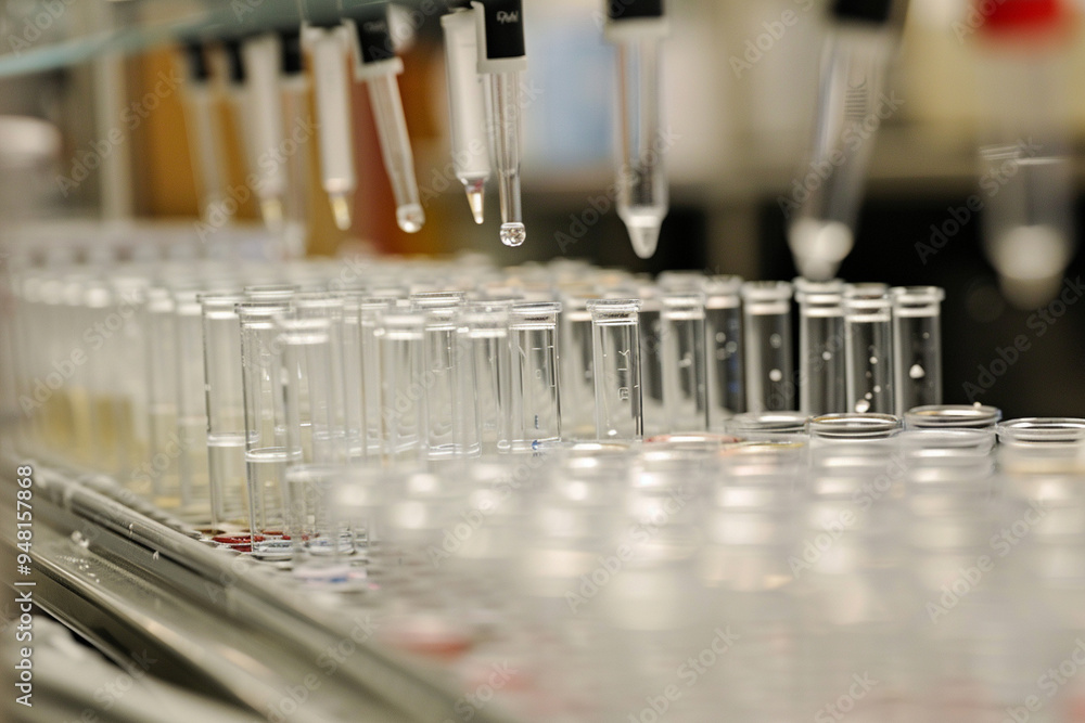 Poster laboratory experiment with pipettes and test tubes