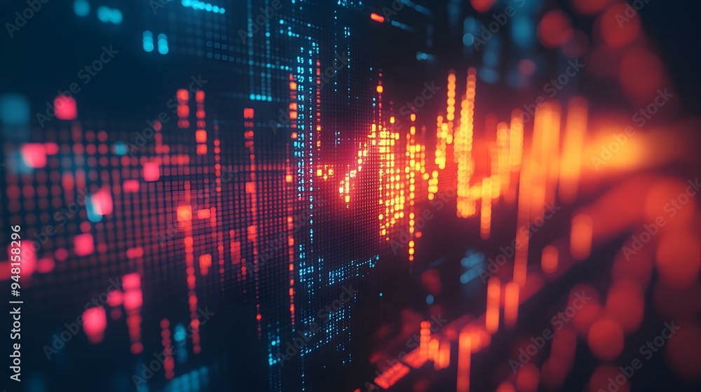 Poster real-time digital trading interface with glowing analytical charts and graphs