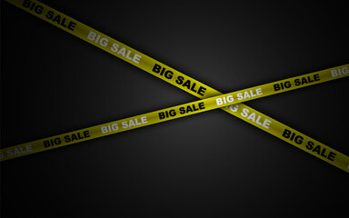 Yellow ribbon for Big Sale.  Banner with yellow ribbon. Flyer for promotion, shopping. Graphic elements