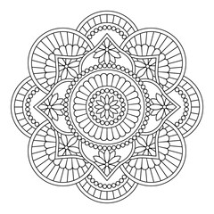 Isolated mandala in vector. Round line pattern in black and white colors. Vintage element for coloring pages and design