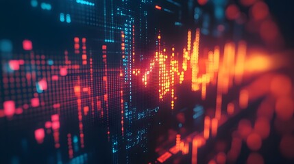 Real-Time Digital Trading Interface with Glowing Analytical Charts and Graphs