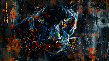 Portrait of black Panther, Abstract art colourful painting black Panther	
