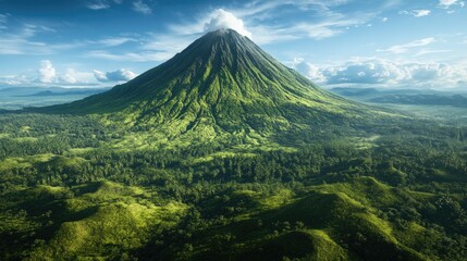 Fototapeta premium Majestic Southeast Asian volcano with a lush green base, towering over the landscape