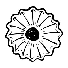 Cookie with jam hand drawn doodle. Sweets bakery. Shortbread, biscuit, kurabye. Dessert food. Confectionery products. Sugar baking. Vector outline line art illustration.