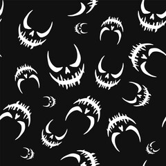 Seamless vector Halloween pattern with Jack smile. Simple doodle style. Isolated background.