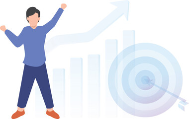 The boy is happy with the progress of the graph.