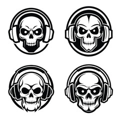 Skull with headset logo silhouette vector art illustration