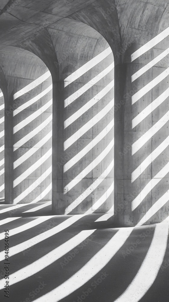 Poster abstract architecture with concrete columns and light shadows