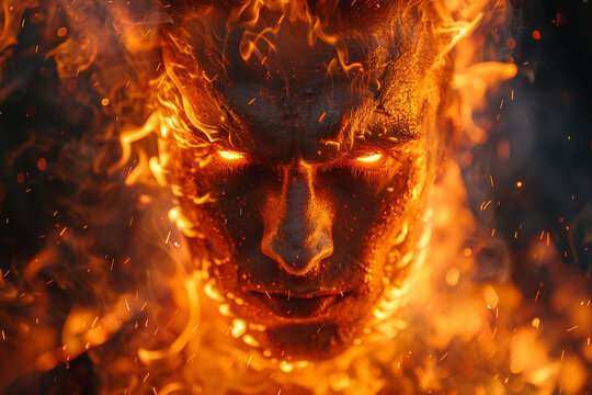 Human face merging with fire and smoke generative ai concept
