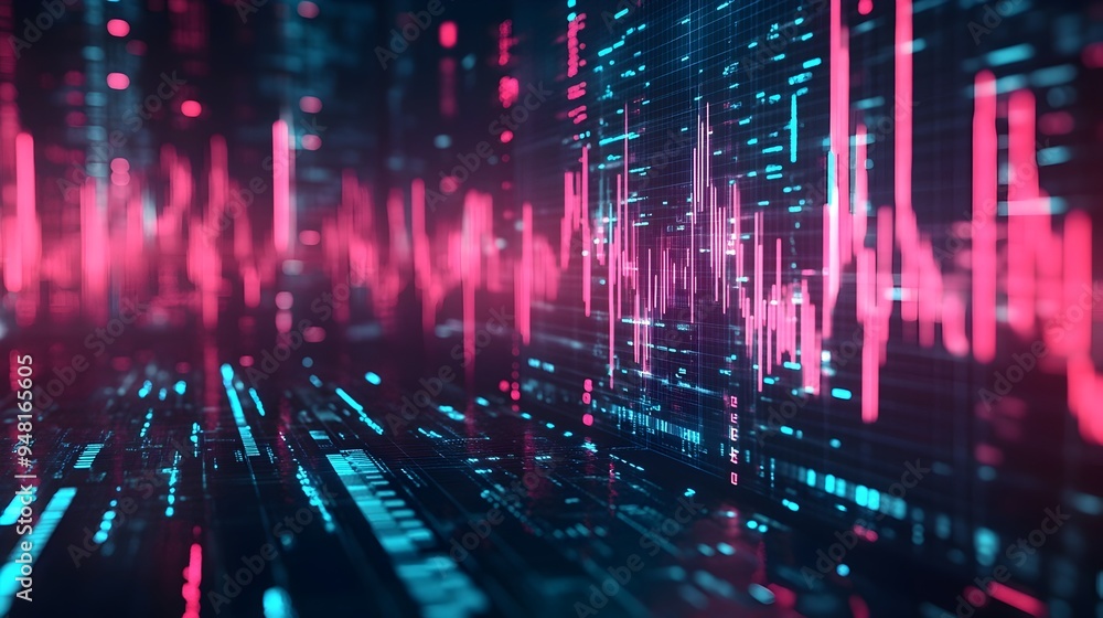 Aufkleber glowing digital trading interface with real-time financial charts and graphs