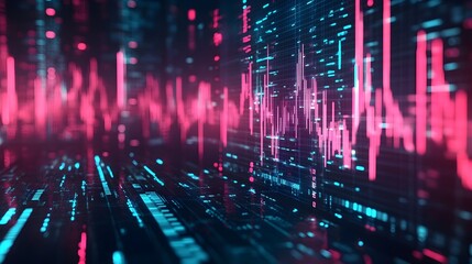 Glowing Digital Trading Interface with Real-Time Financial Charts and Graphs