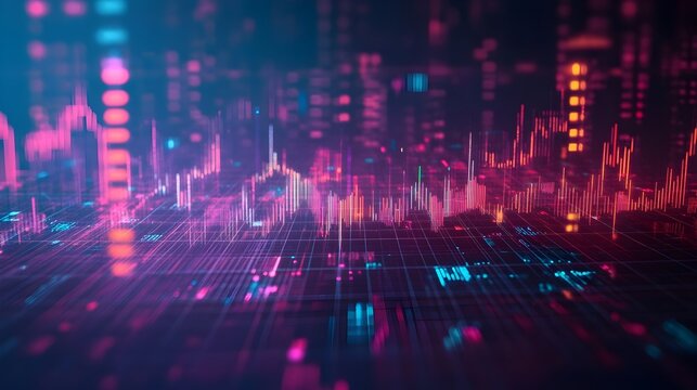 Futuristic Digital Trading Interface with Glowing Financial Data Visualization - Powered by Adobe