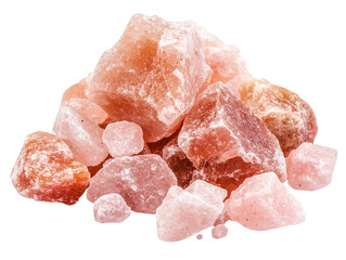 A pile of pink Himalayan salt crystals, showcasing various sizes and textures, perfect for culinary and decorative uses.