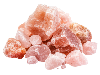 A pile of pink Himalayan salt crystals, showcasing various sizes and textures, perfect for culinary and decorative uses.