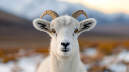 Obraz premium Mountain Goat With Long Horns Standing The