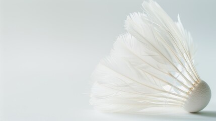 White badminton shuttlecock resting on white background