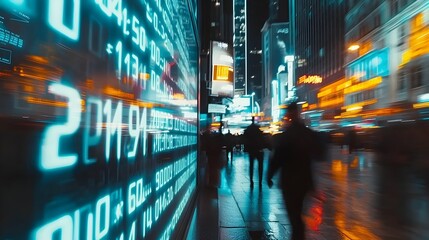 Obraz premium Blurred Fast-Paced Exchange Environment with Digital Tickers and Screens