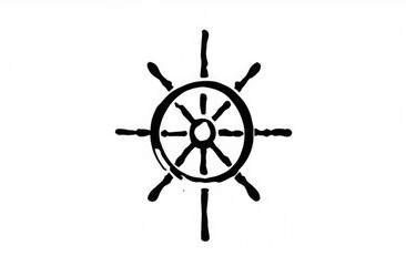 Obraz premium engraving illustration of vintage ship's steering wheel on white background