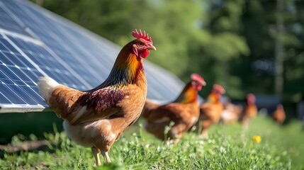 Fototapeta premium Eco-Friendly Chicken Farm Powered by Renewable Solar Energy