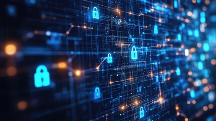 Concept of secure communication with digital locks and encrypted data streams, emphasizing privacy and protection in modern technology.
