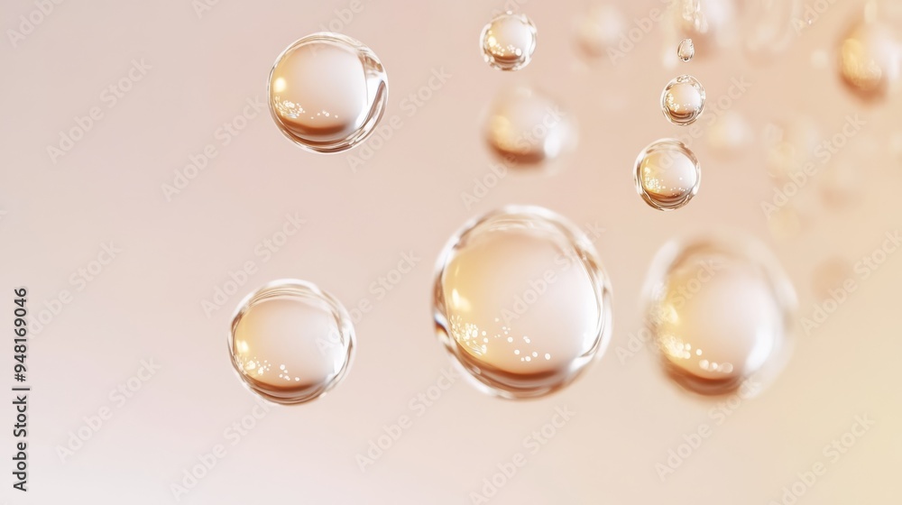 Poster bubbles float effortlessly, creating a mesmerizing ballet against a tranquil backdrop, evoking calm 