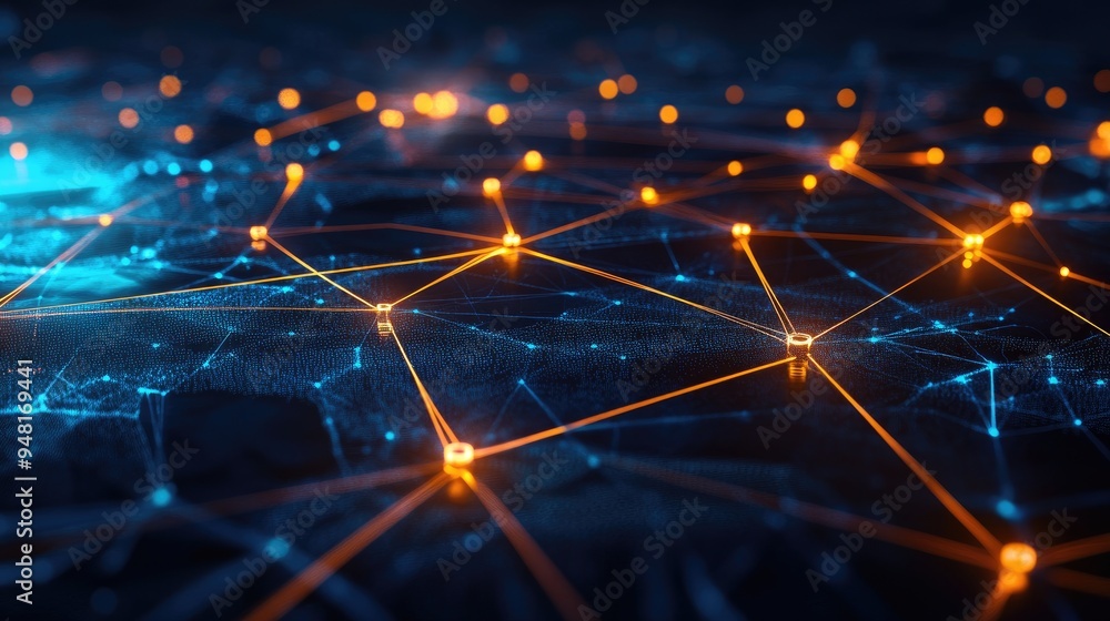 Poster modern communication network concept with glowing global connections and digital devices, symbolizin