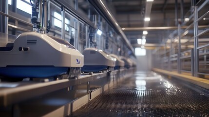 Fototapeta premium Automated Robotic Systems Cleaning Pig Enclosures in Advanced Farm for Hygiene and Efficiency