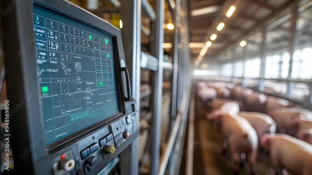 Aufkleber digital control panel optimizing ventilation and temperature in precision pig farming