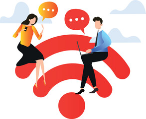 Boy and girl using WIFI.