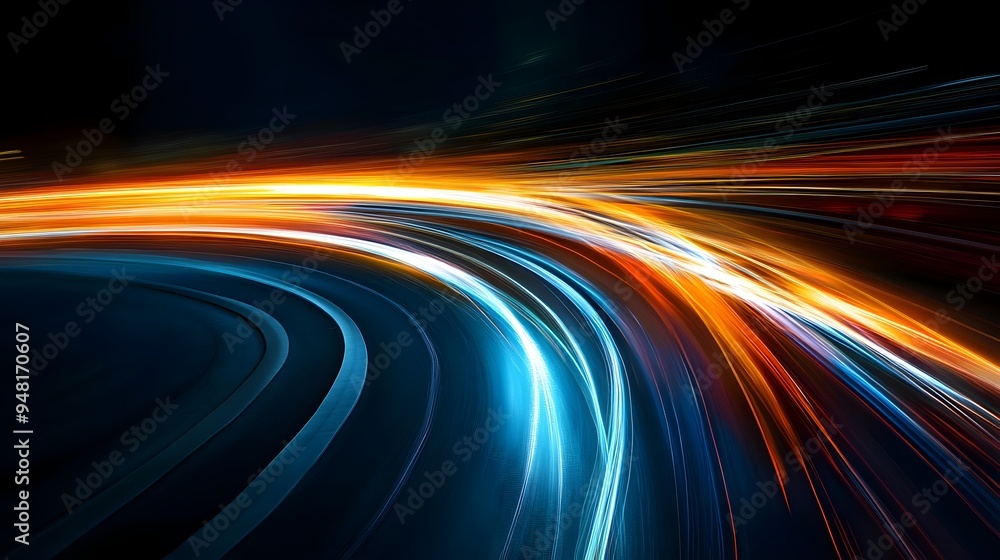 Poster blurred motion trails of luminous lights in accelerated velocity
