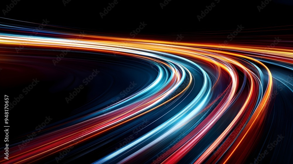 Poster blurred motion trails and colorful glowing light streams in dynamic abstract background