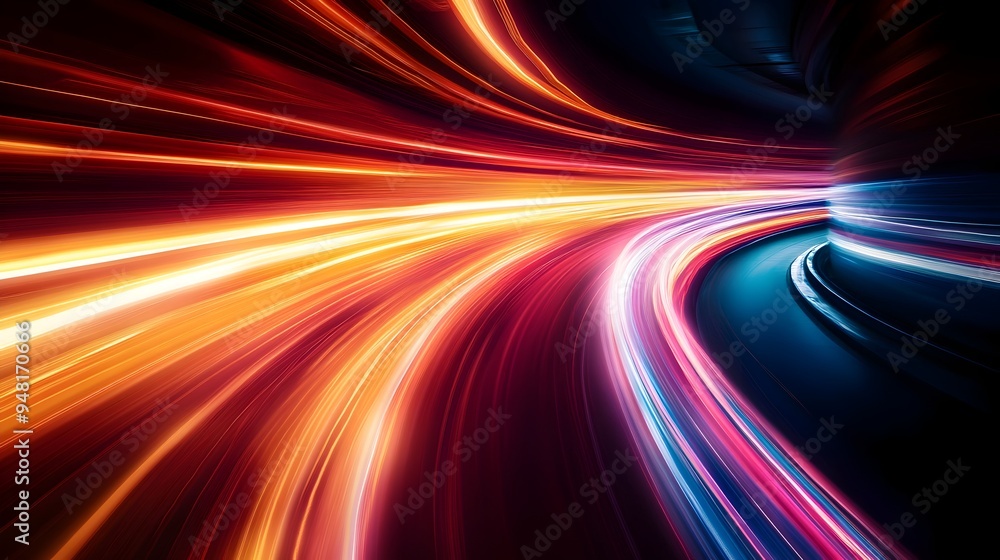 Poster blurred motion trails of luminous lights in dynamic abstract pathways