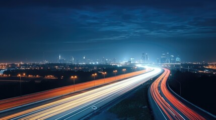 Dynamic Cityscape: Urban Lights Illuminate Fast-Moving Traffic on Urban Highway