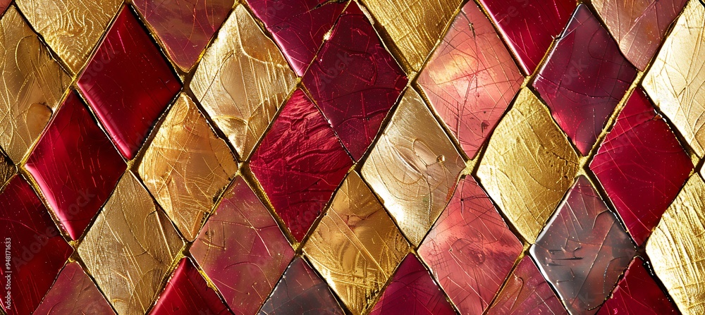 Poster diamond-shaped patterns on an abstract retro style red and gold backdrop