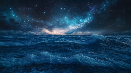 Sea view facing the stars in the night sky background, beautiful scene