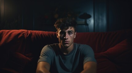 Obraz premium A content of a young adult relaxing on a sofa in the evening.