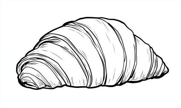 recommend clip art: Line art drawing of a croissant, a classic French pastry, isolated on white background.