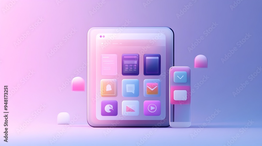 Poster minimalist ui design with flat icons and soft gradients for digital platform