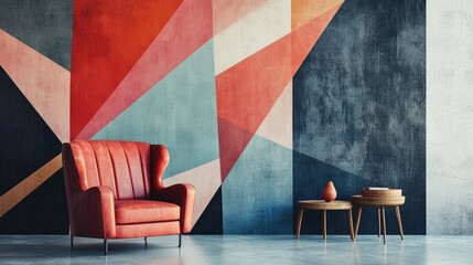 Modern, abstract wallpaper with bold geometric designs, making a striking statement in a contemporary interior.
